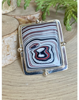 Fordite Rectangle w/Silver Balls Ring - Adj