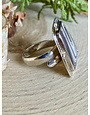 Fordite Trapezoid w/Silver Balls Ring - Adj