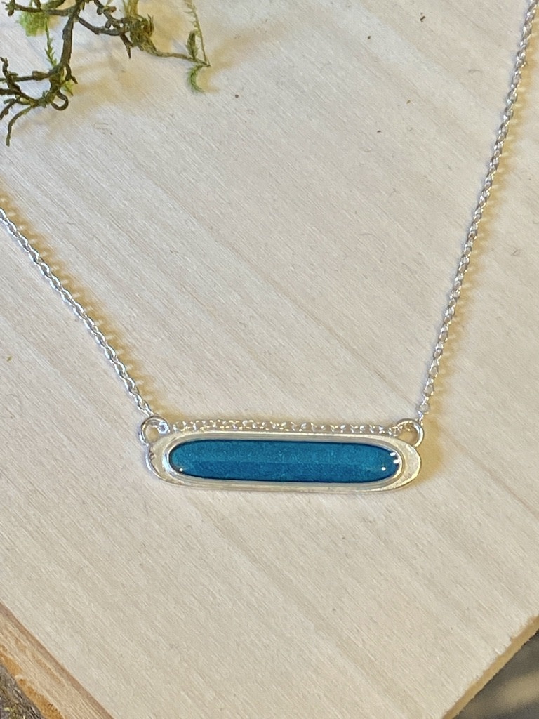 Teal Enamel Sterling Capsule Necklace