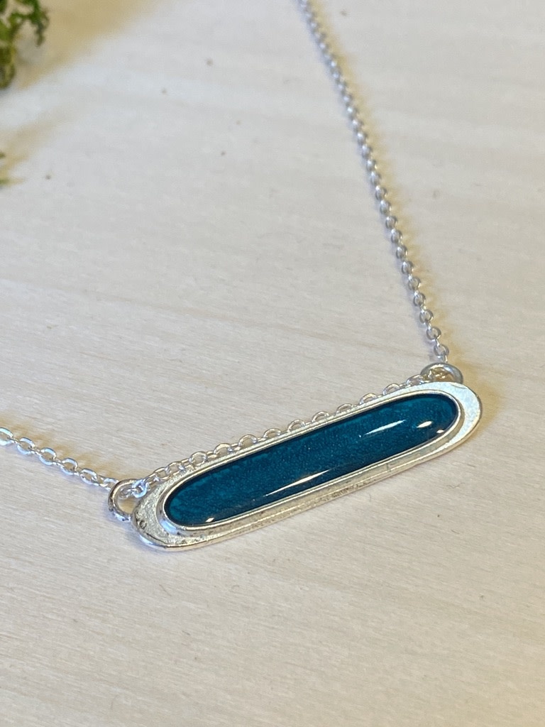 Teal Enamel Sterling Capsule Necklace