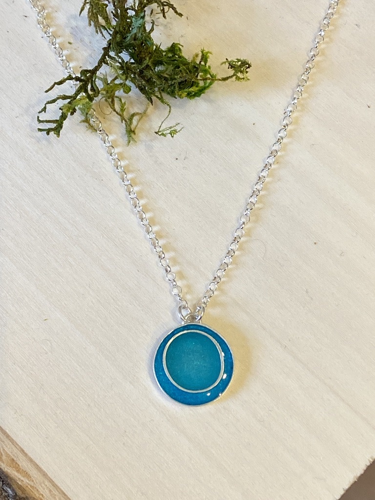 Teal Enamel Electrodot Sterling Necklace