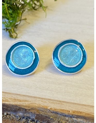 Teal Electrodot Enamel Sterling Studs