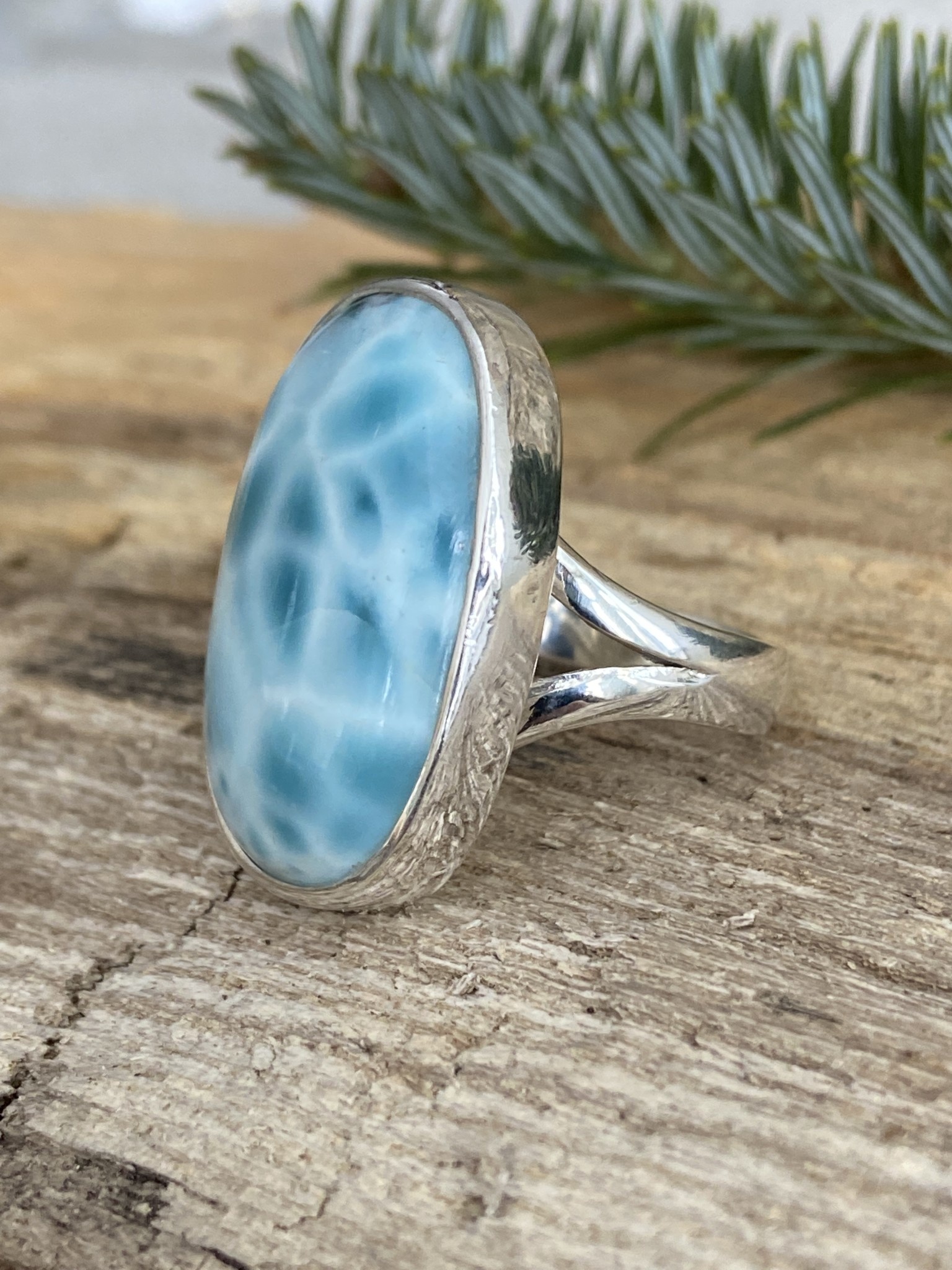 Large Oval Larimar Ring - Size 9