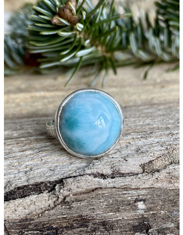 Large Larimar Globe Ring - Size 6.5