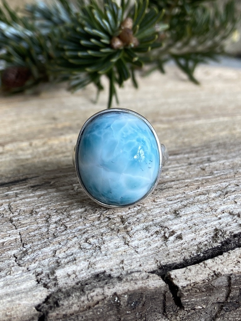 Oval Dome Larimar Ring - Size 8