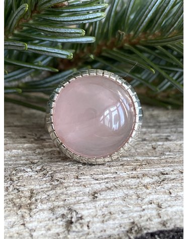 Rose Quartz Round Cabochon Ring - Size 6.5