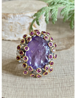 Rough Amethyst with Gold Tipped Amethysts Ring - Size 8.5