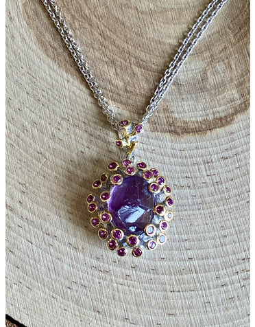 Rough Amethyst w/Gold Tipped Amethysts Necklace