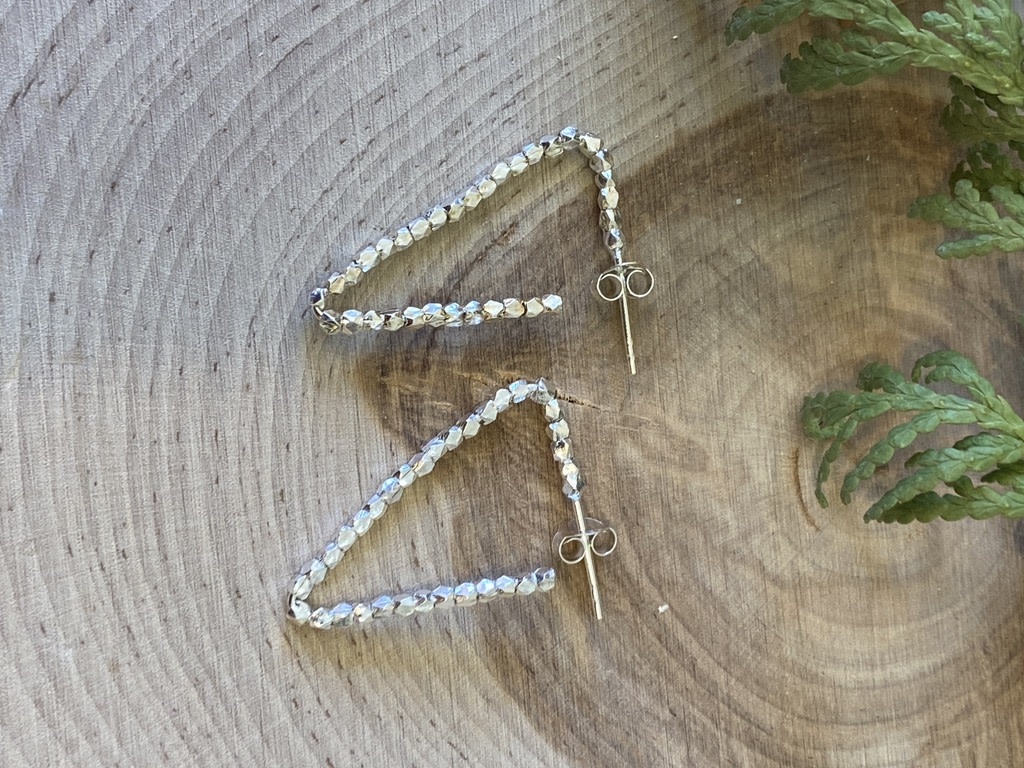 Triangle Sterling Silver Bead Post Earrings