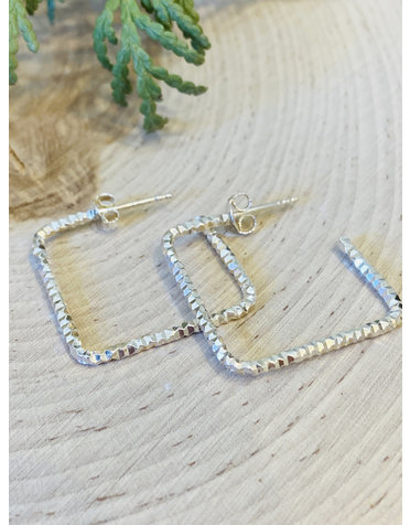 Square Sterling Silver Bead Hoops