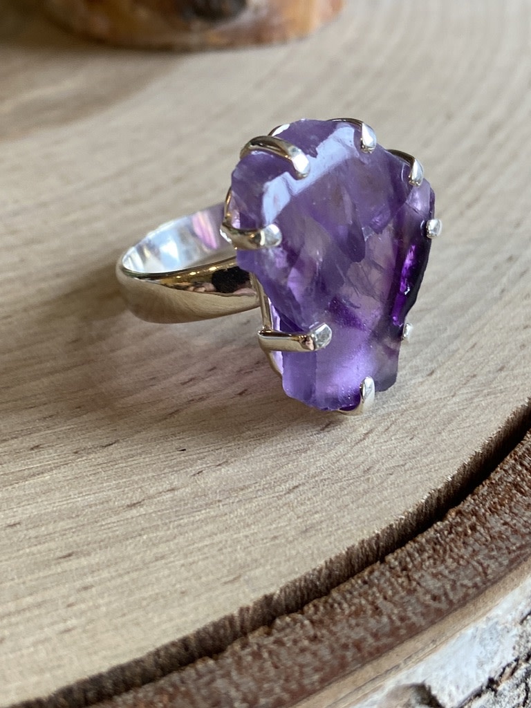 Record Keeper Amethyst Slice Sterling Ring - Size 8