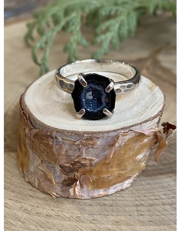 Black Druzy Sterling Ring - Size 10