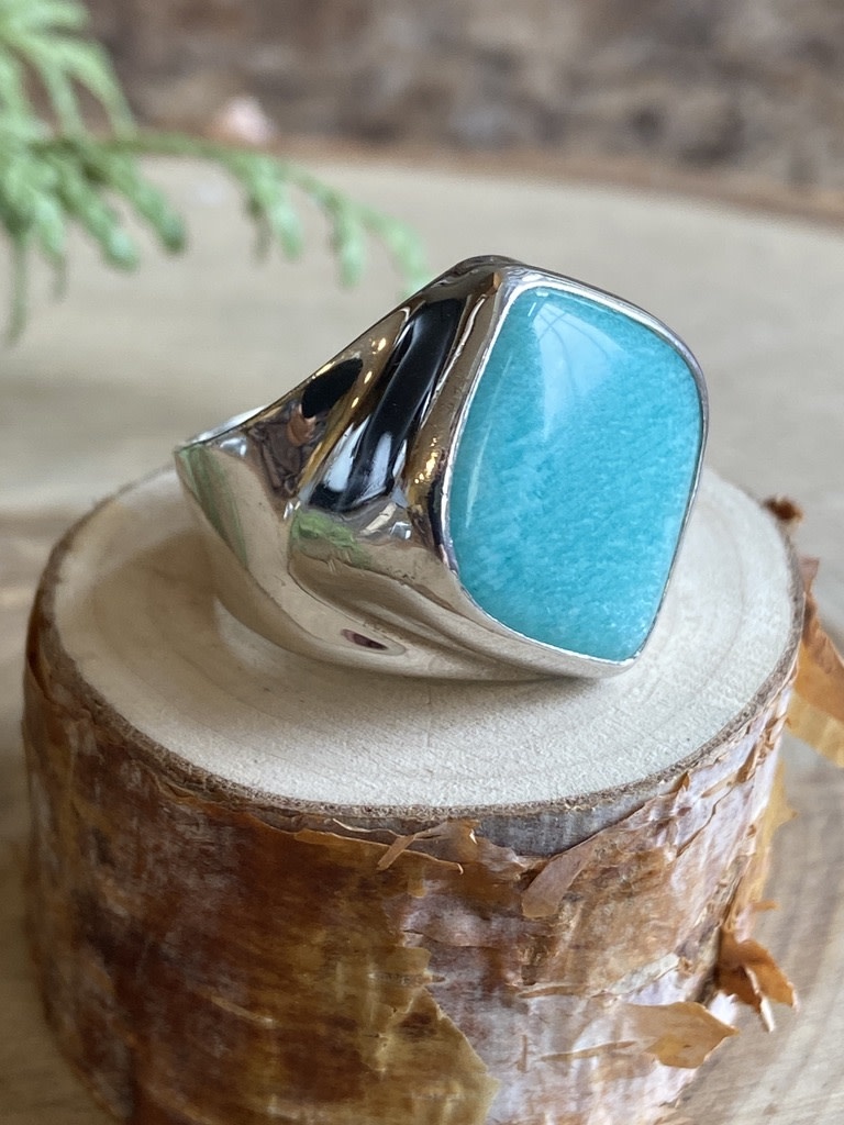 Amazonite Rhomboid Sterling Ring - Size 7