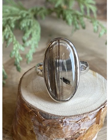 Scaplite in Quartz Long Oval Sterling Ring Sz 8