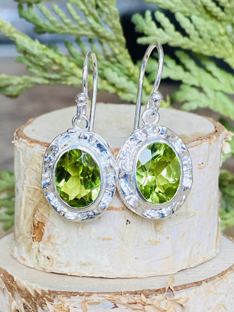 Peridot Oval Double Bezel Sterling Drop Earrings