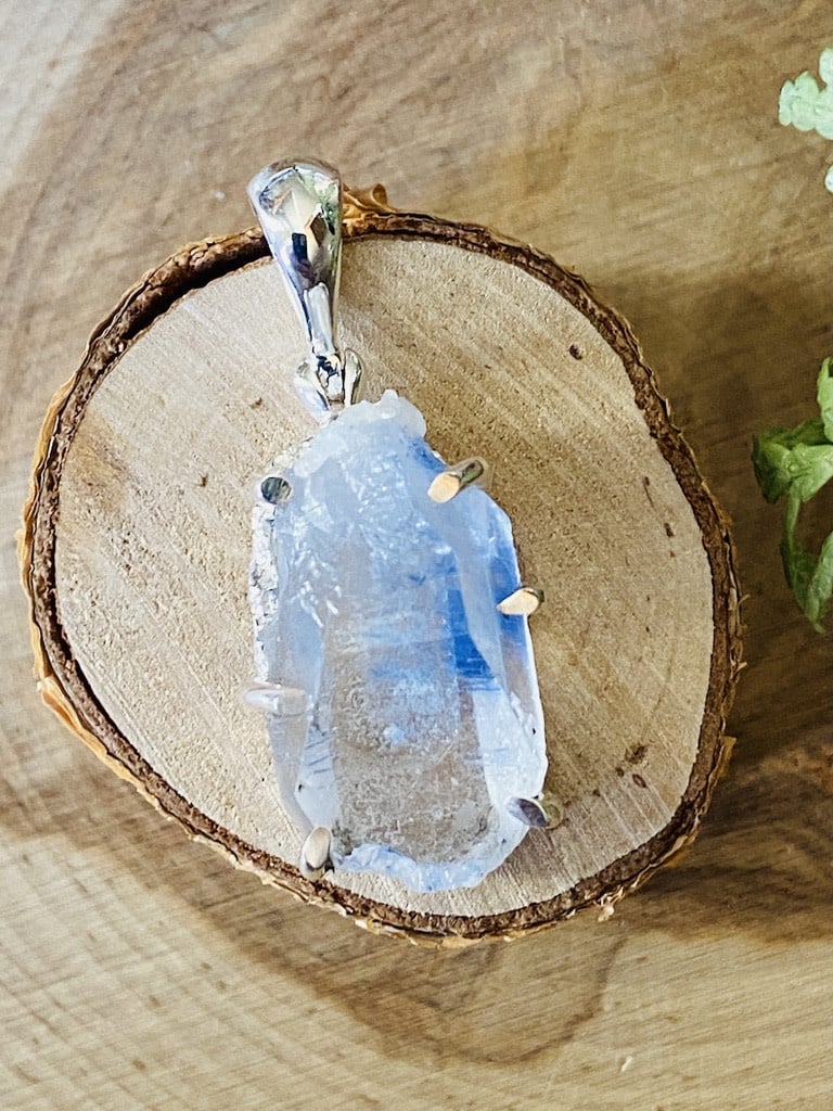 Blue Dumortierite in Quartz Sterling Pendant