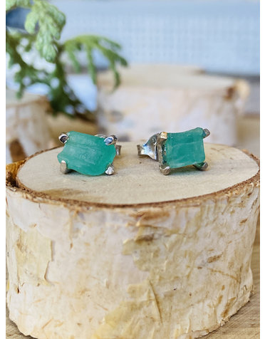 Emerald Crystal Sterling Stud Earrings RP