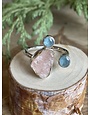 Rose Quartz & Aquamarine Sterling Ring Sz 8