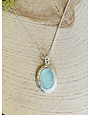 Sterling Oval Green Roman Glass Necklace