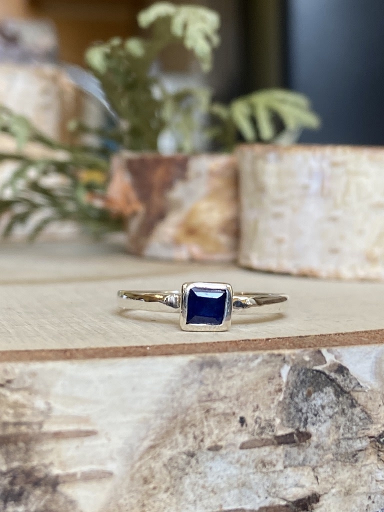 Sapphire Dainty Square Sterling Ring