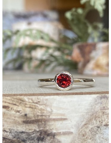 Garnet Small Round Sterling Ring