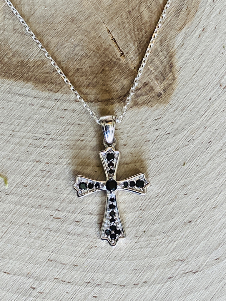Sterling Black Spinel Cross Necklace