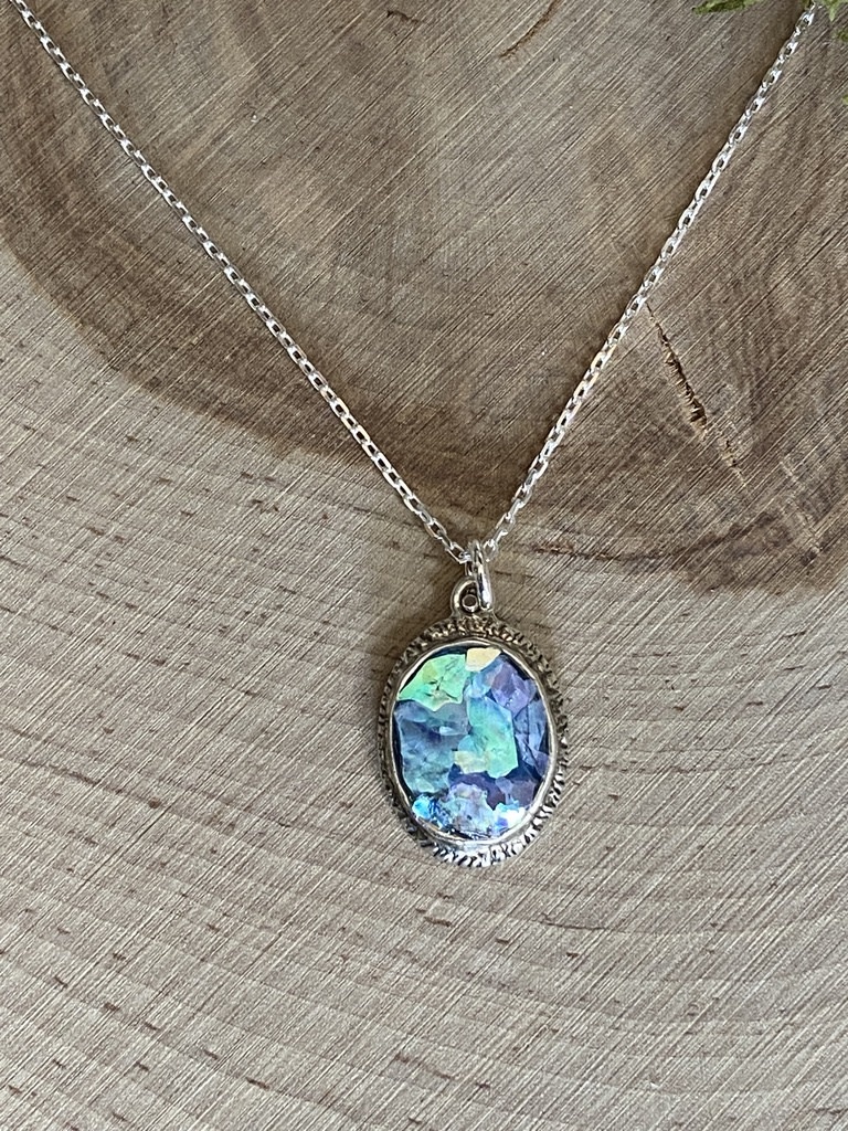 Sterling Patina Roman Glass Oval Necklace