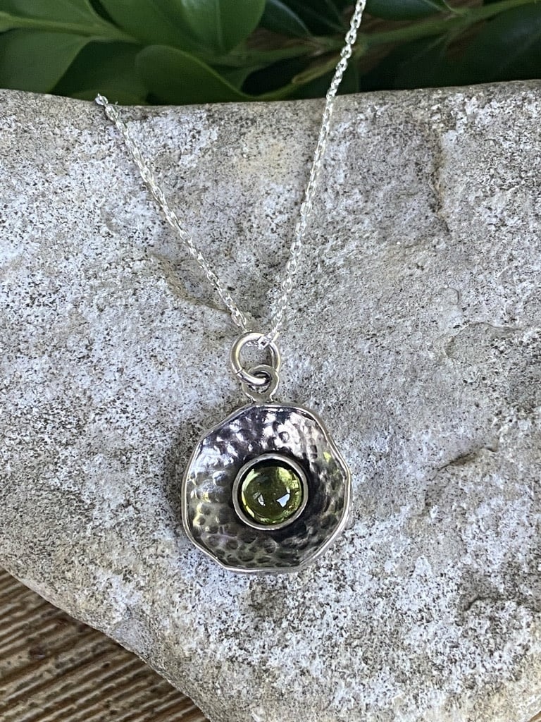 Sterling Peridot Clam Shell Necklace