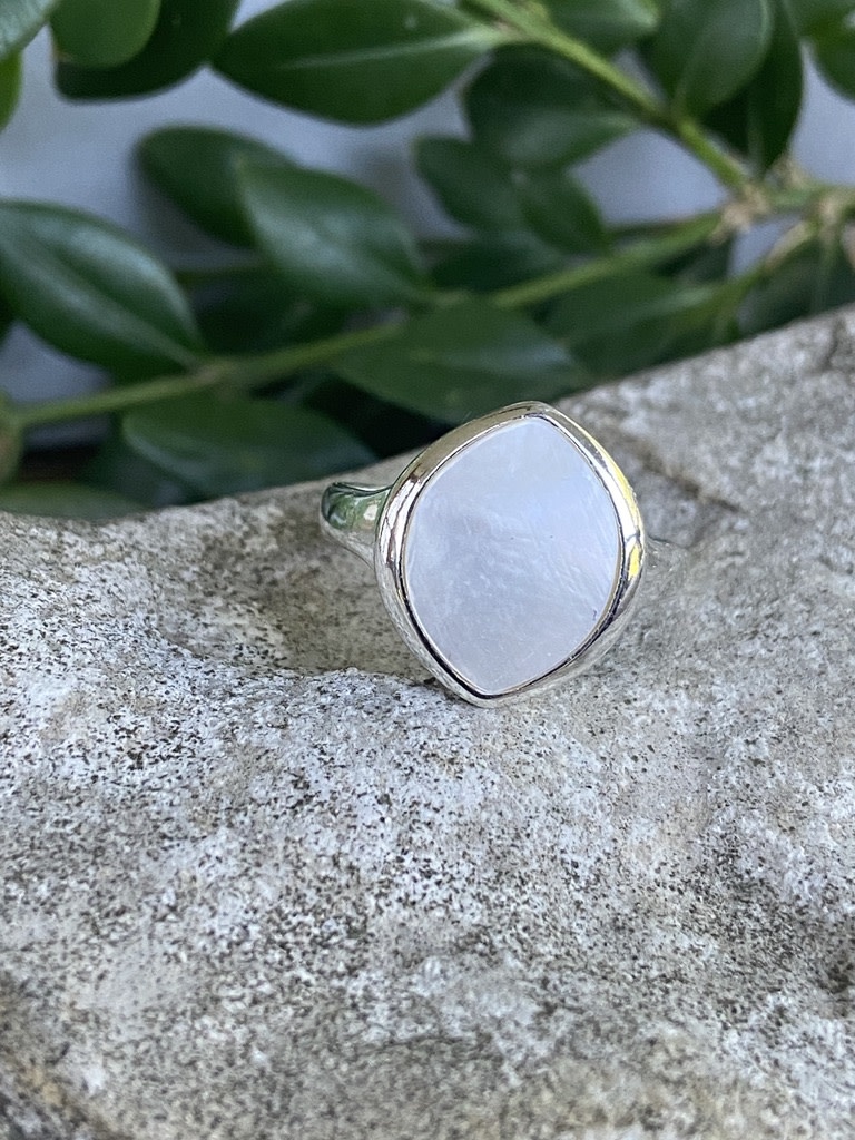 Sterling Mother of Pearl Marquis Ring - Size 7