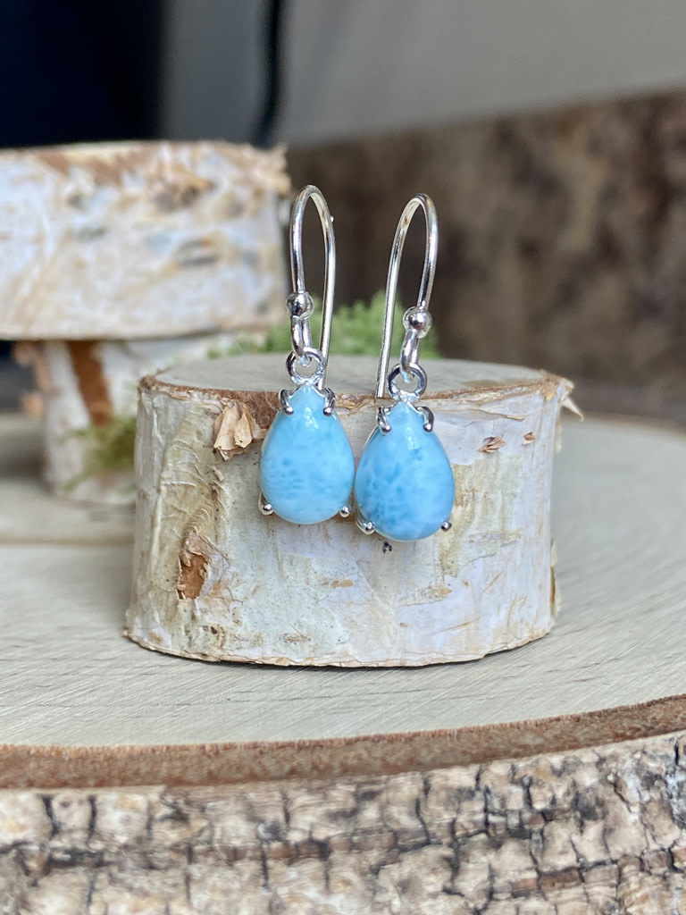 Larimar Dainty Teardrop Sterling Earrings