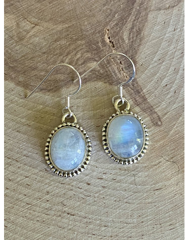 Moonstone Oval Sterling Bead Drop Earrings