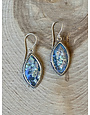 Roman Glass Marquise Dots Bezel Sterling Earrings