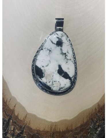 White Buffalo Stone Large Sterling Pendant