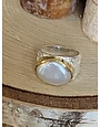 Pearl w/GP Bezel Textured Wide Sterling Ring Sz 8.5
