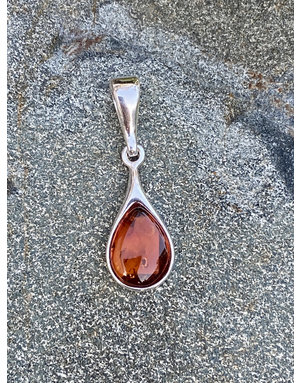 Amber Teardrop Sterling Pendant