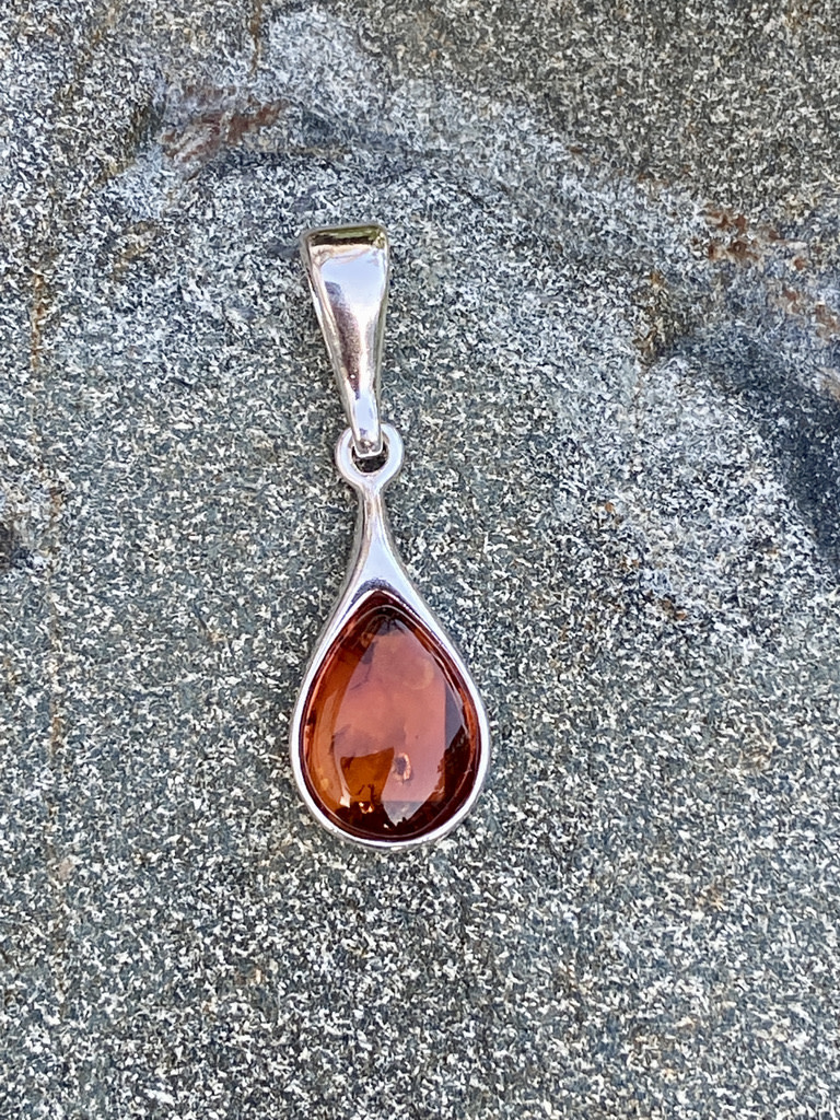 Amber Teardrop Sterling Pendant