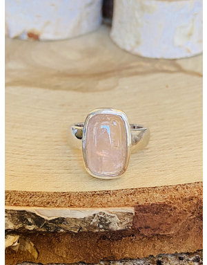 Rose Quartz Rectangle Sterling Ring- Size 6.5