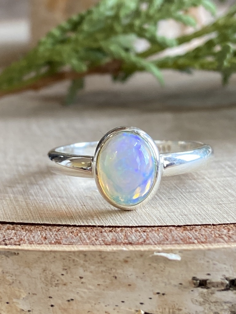 Ethiopian Opal Oval Sterling Ring - Size 9.75