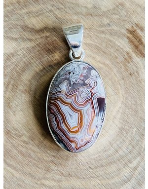 Crazy Lace Agate Oval Sterling Pendant