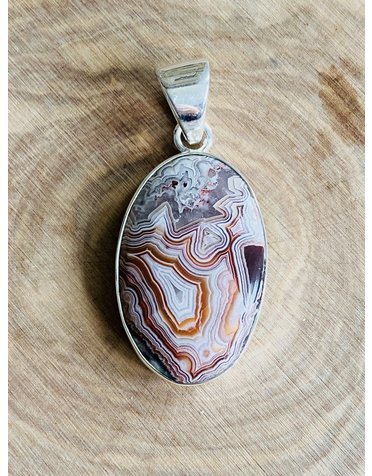 Crazy Lace Agate Oval Sterling Pendant