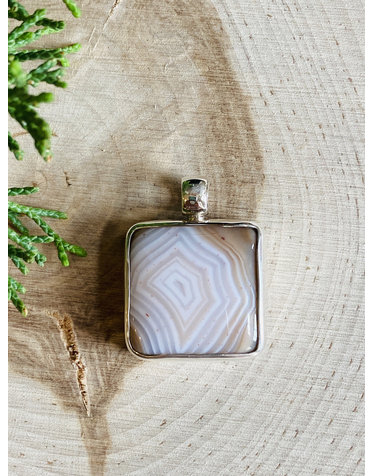 Banded Agate Square Sterling Pendant