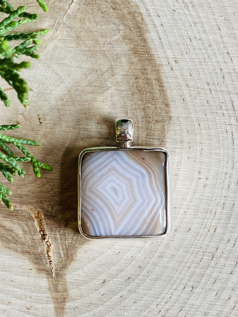 Banded Agate Square Sterling Pendant