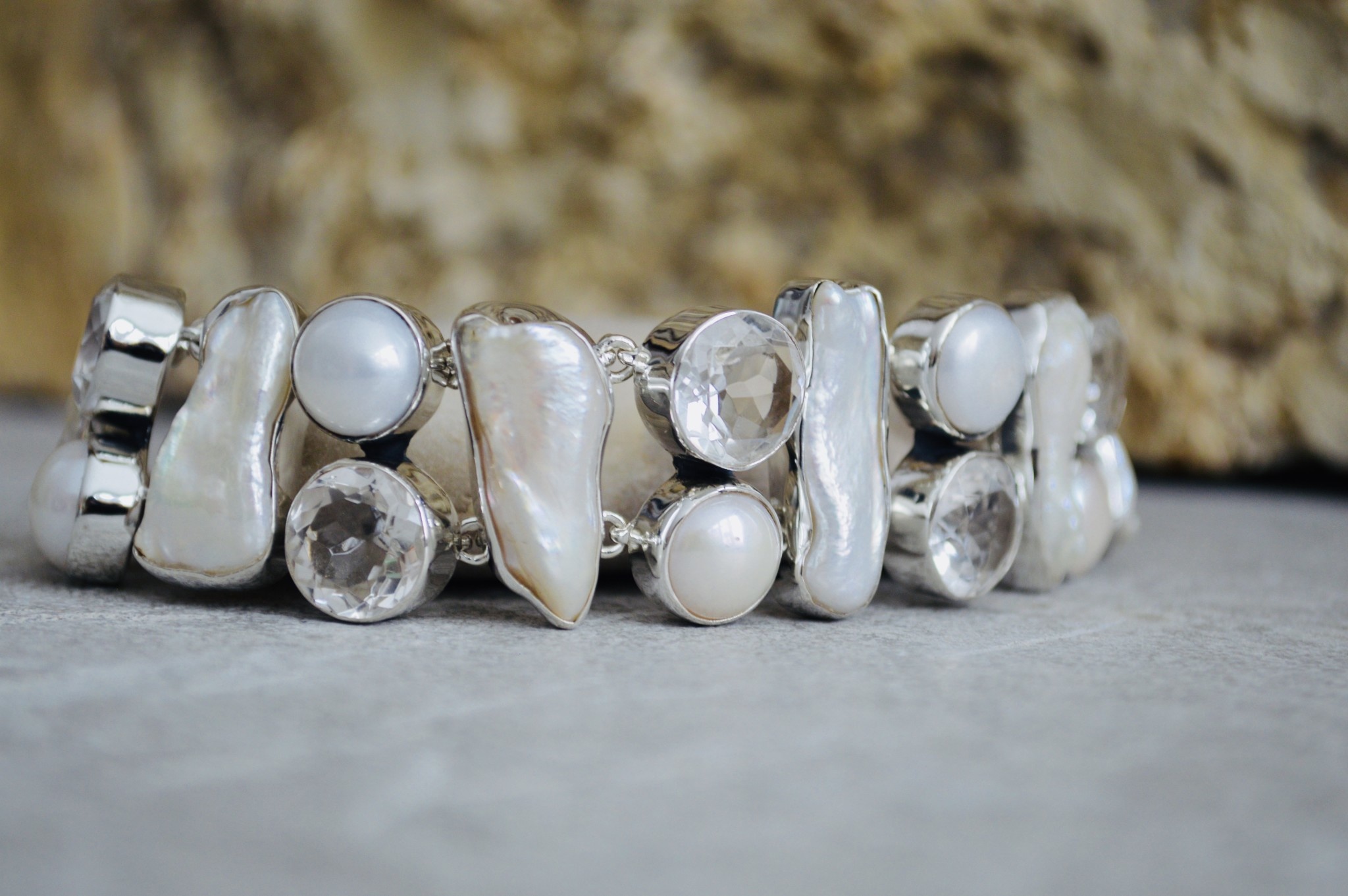 Freshwater Pearl & White Topaz Sterling Bracelet