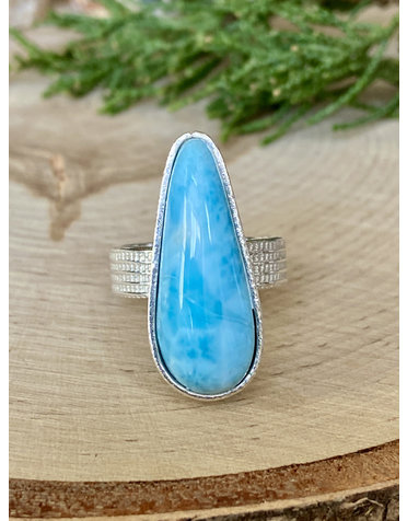 Larimar Long Teardrop Grid Sterling Ring Sz 7