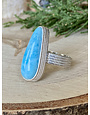 Larimar Long Teardrop Grid Sterling Ring Sz 7