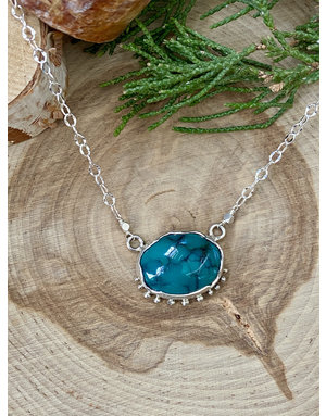 Turquoise Wavy Bezel Sterling Oval Necklace