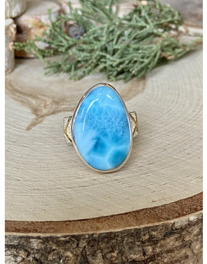 Larimar Ovoid Sterling Ring Geo GP Band Sz 8.5