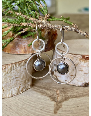 Grey Pearl with Sterling Circles Earrings