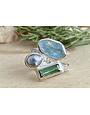 Aquamarine Tourmaline & Grey Pearl Sterling Ring Sz 7