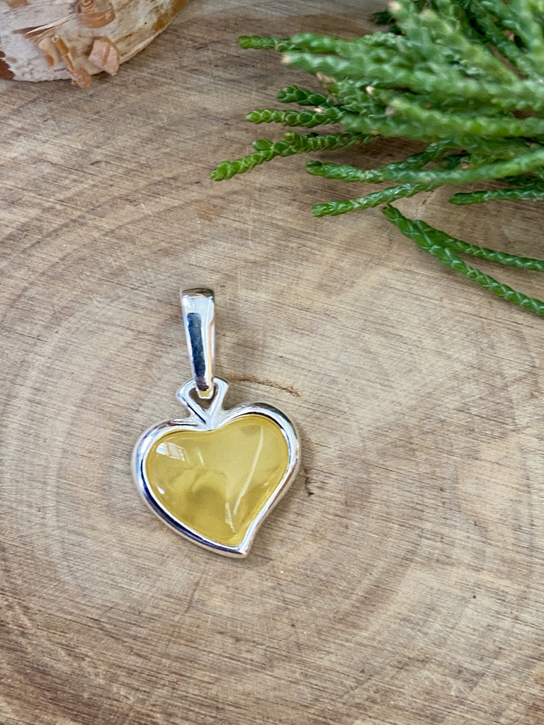 Small Amber Sterling Heart Pendant